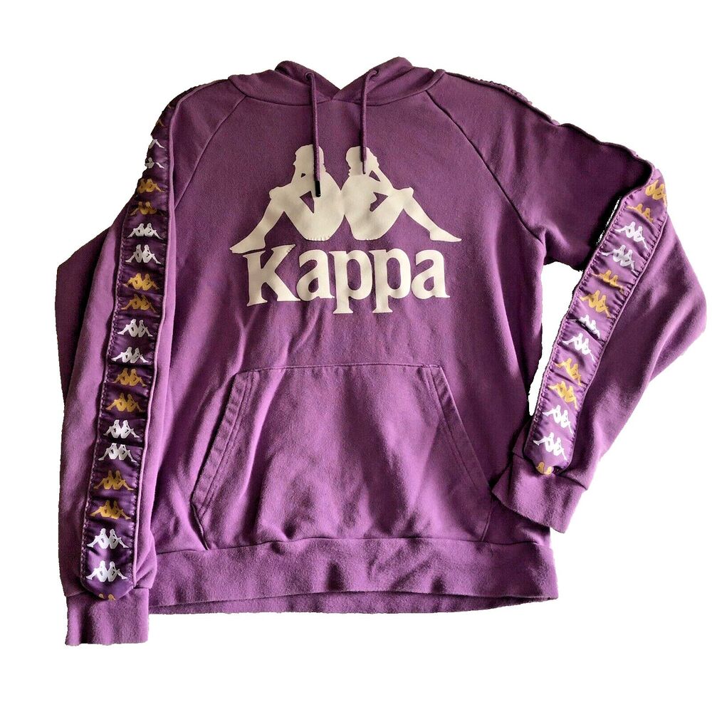 Kappa Hoodie Mens Small Purple Omini Logo Graphic Sleeves Sweatshirt Sweater